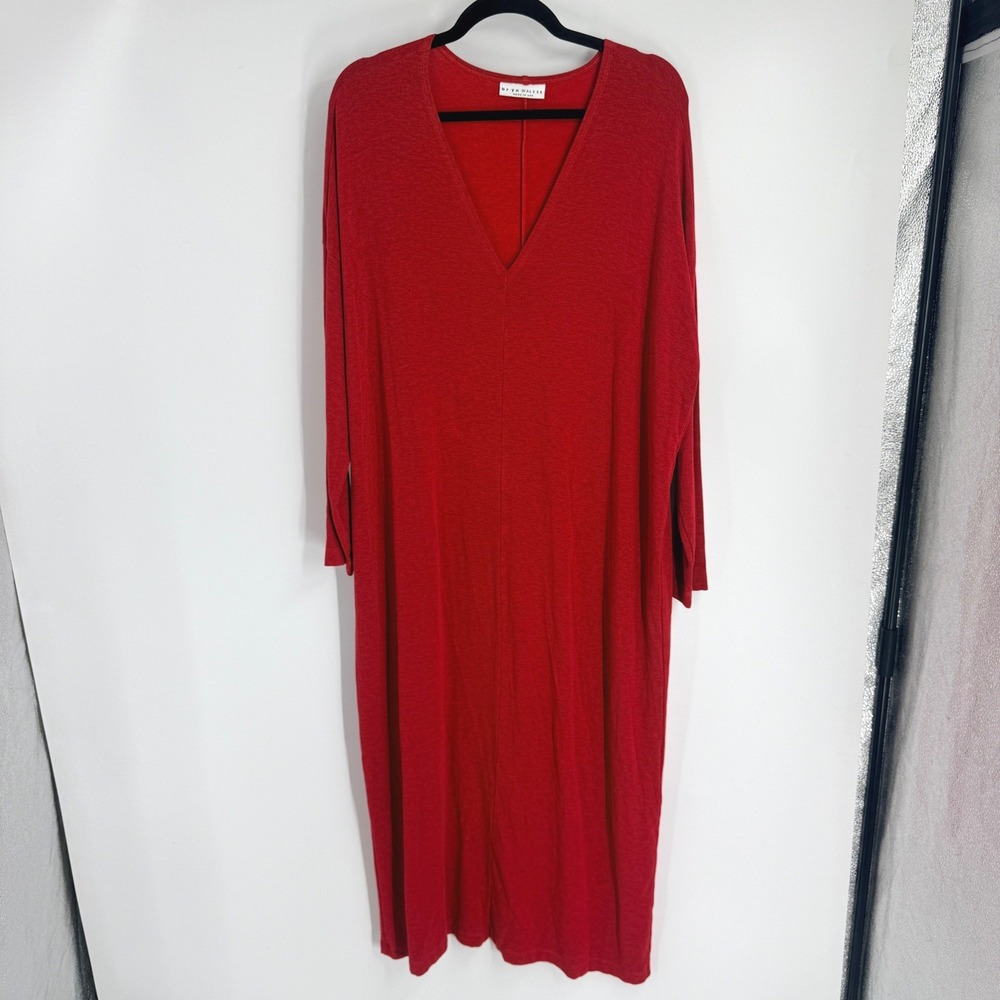 Bryn Walker Red Siro Rayon Spandex V-Neck Long Sleeve Oversized Maxi Dress XL